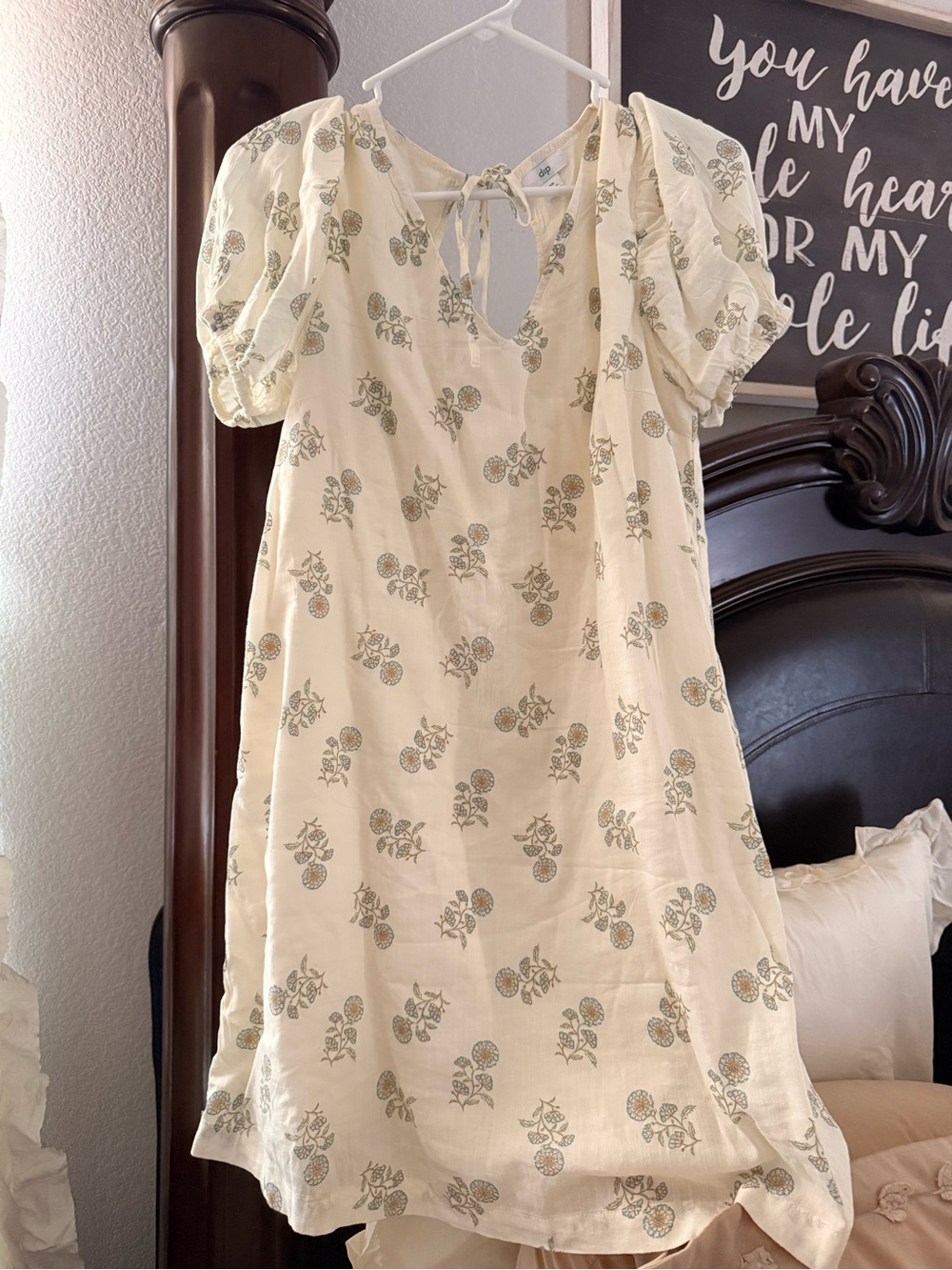 dip Cream Mini Dress with Green Floral Print